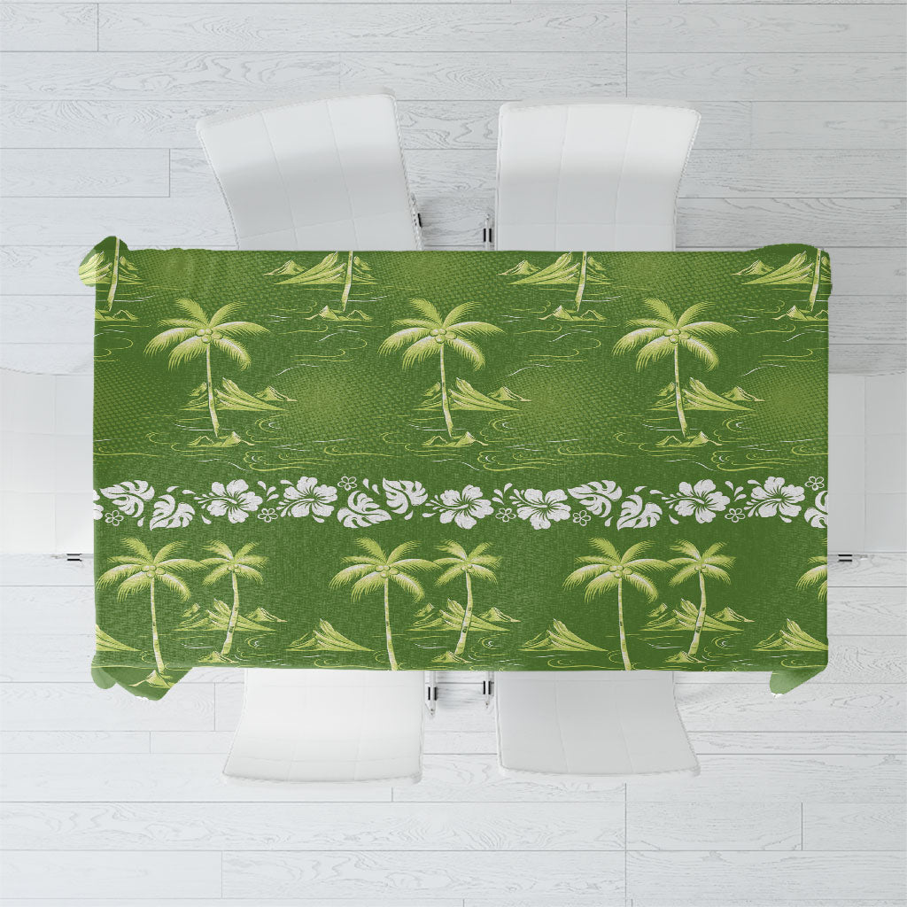 Olive Green Hawaii Palm Tree Hibiscus Tablecloth Fantasy Summer Vibe LT01 Olive - Polynesian Pride