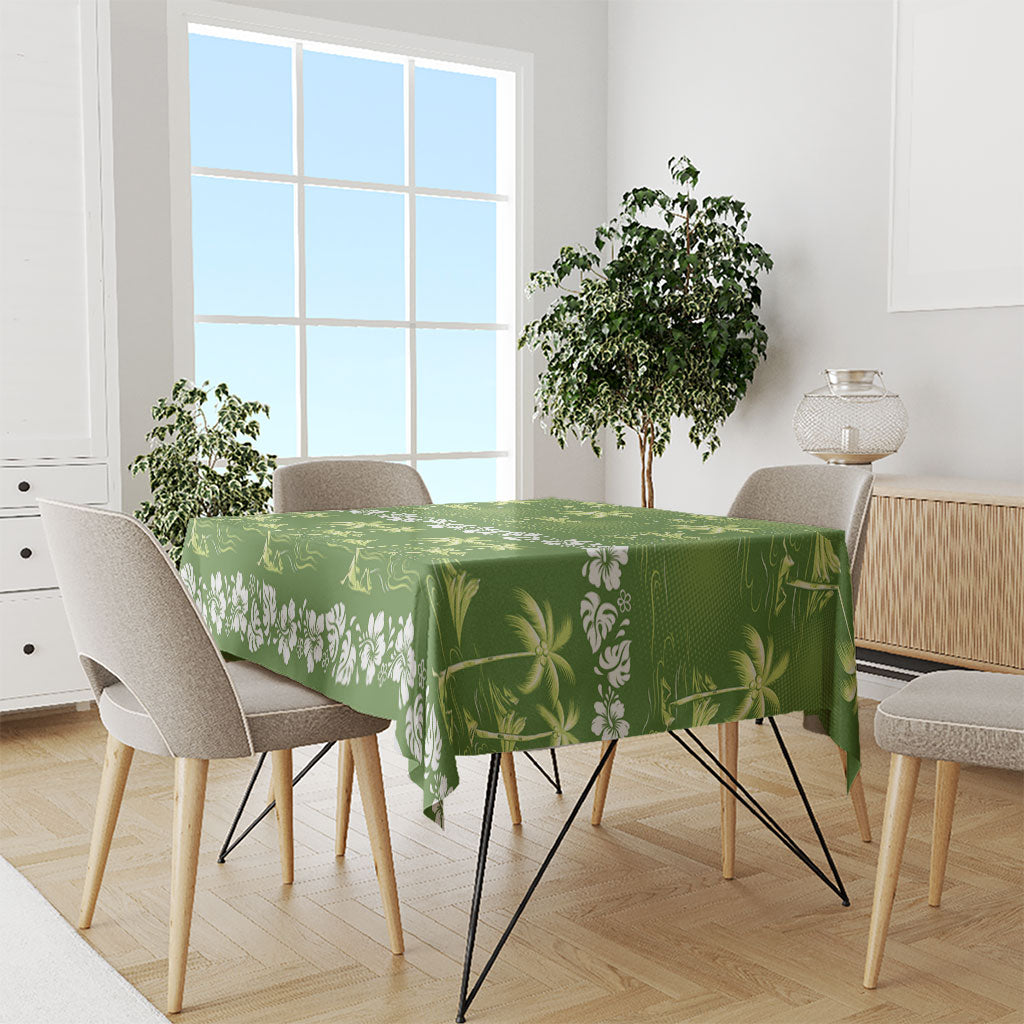 Olive Green Hawaii Palm Tree Hibiscus Tablecloth Fantasy Summer Vibe LT01 - Polynesian Pride
