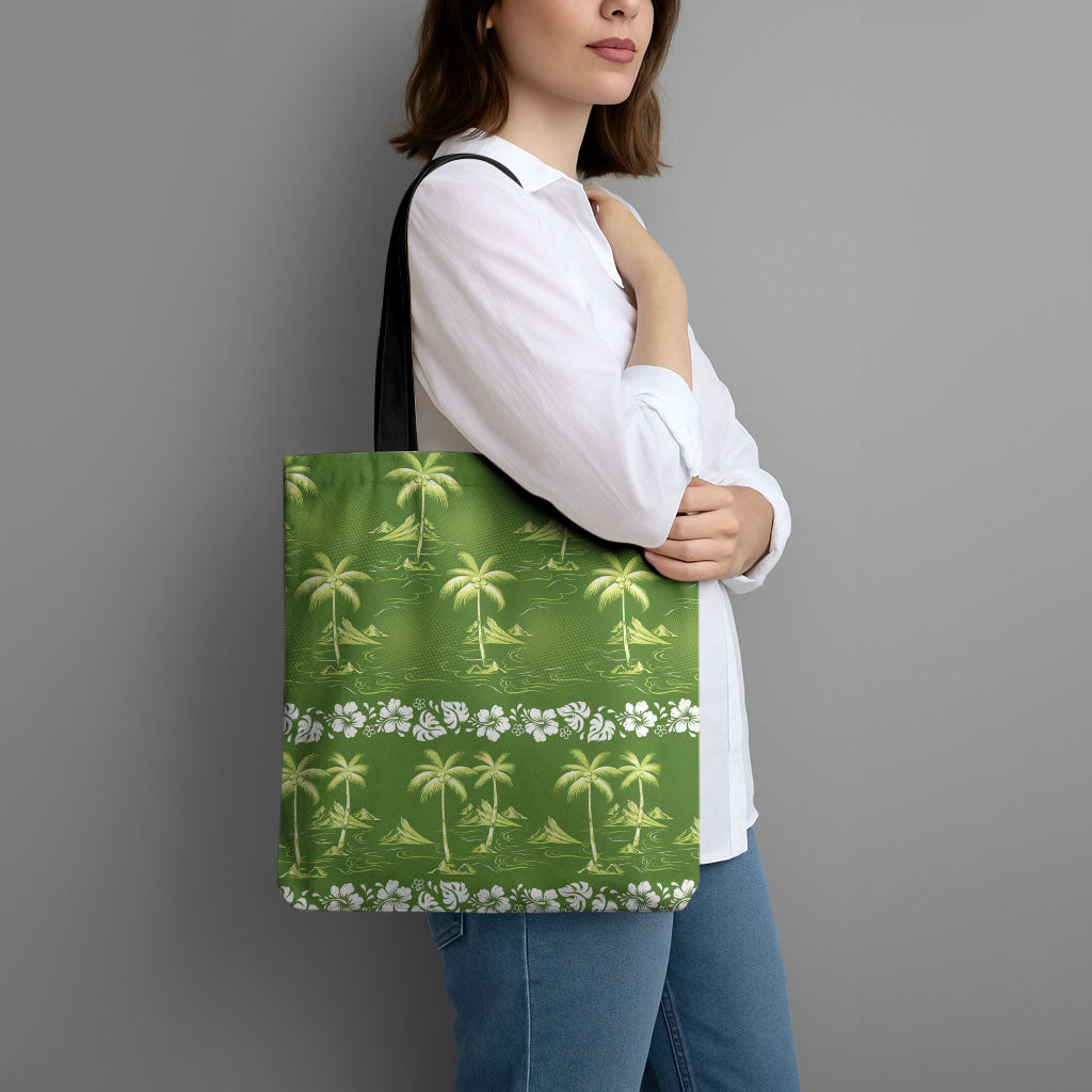 Olive Green Hawaii Palm Tree Hibiscus Tote Bag Fantasy Summer Vibe LT01 - Polynesian Pride