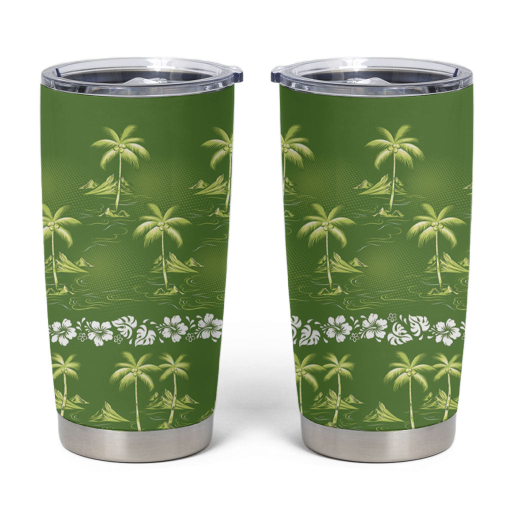 Olive Green Hawaii Palm Tree Hibiscus Tumbler Cup Fantasy Summer Vibe