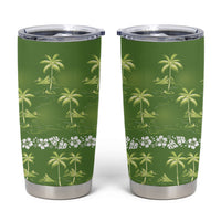 Olive Green Hawaii Palm Tree Hibiscus Tumbler Cup Fantasy Summer Vibe LT01 Olive - Polynesian Pride
