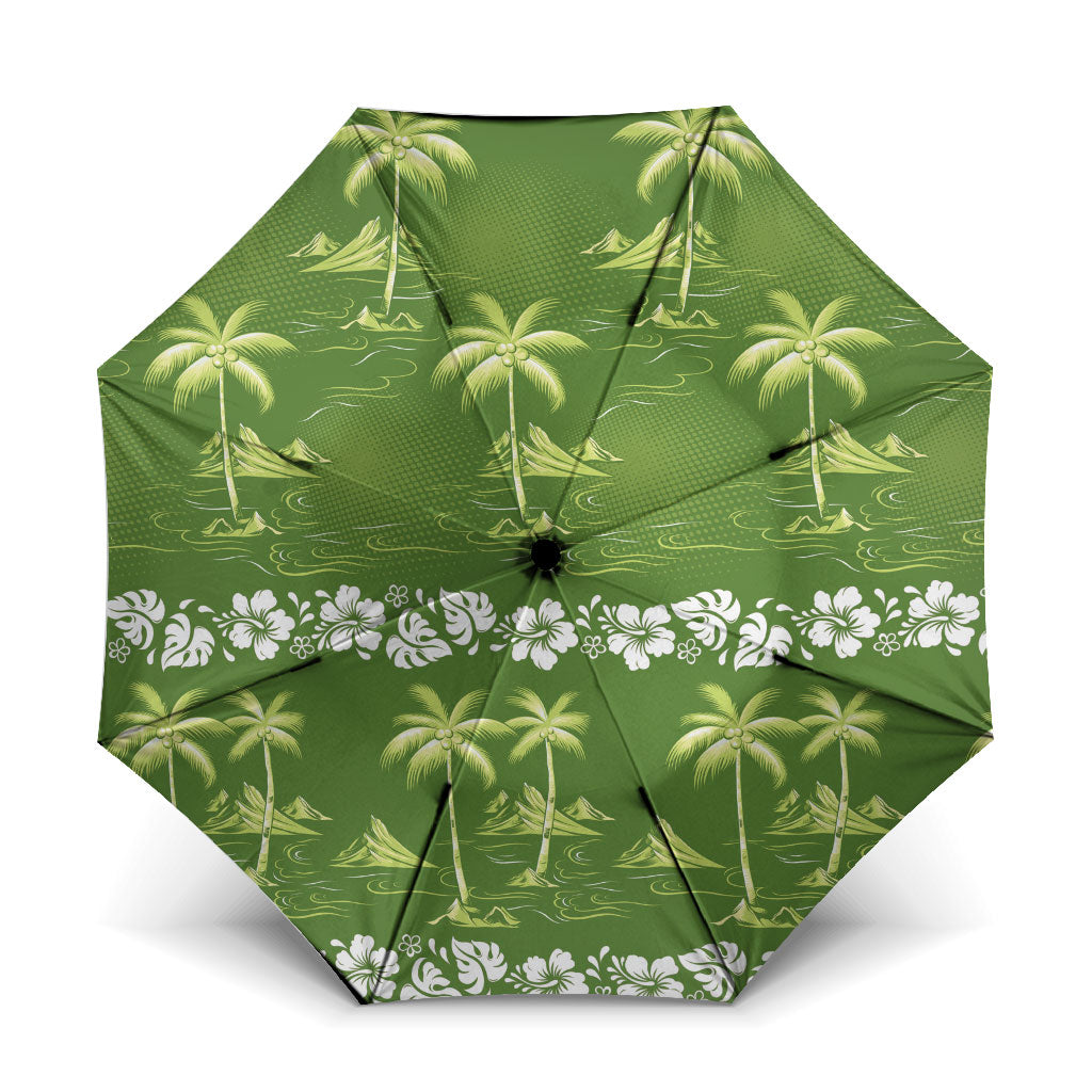 Olive Green Hawaii Palm Tree Hibiscus Umbrella Fantasy Summer Vibe