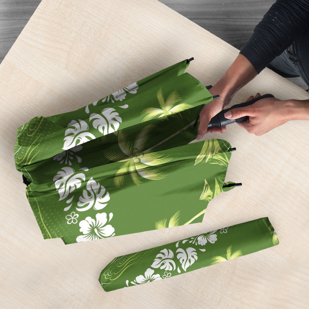Olive Green Hawaii Palm Tree Hibiscus Umbrella Fantasy Summer Vibe