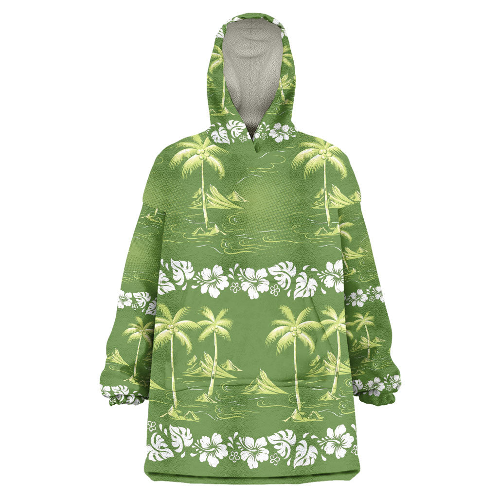 Olive Green Hawaii Palm Tree Hibiscus Wearable Blanket Hoodie Fantasy Summer Vibe LT01 One Size Olive - Polynesian Pride