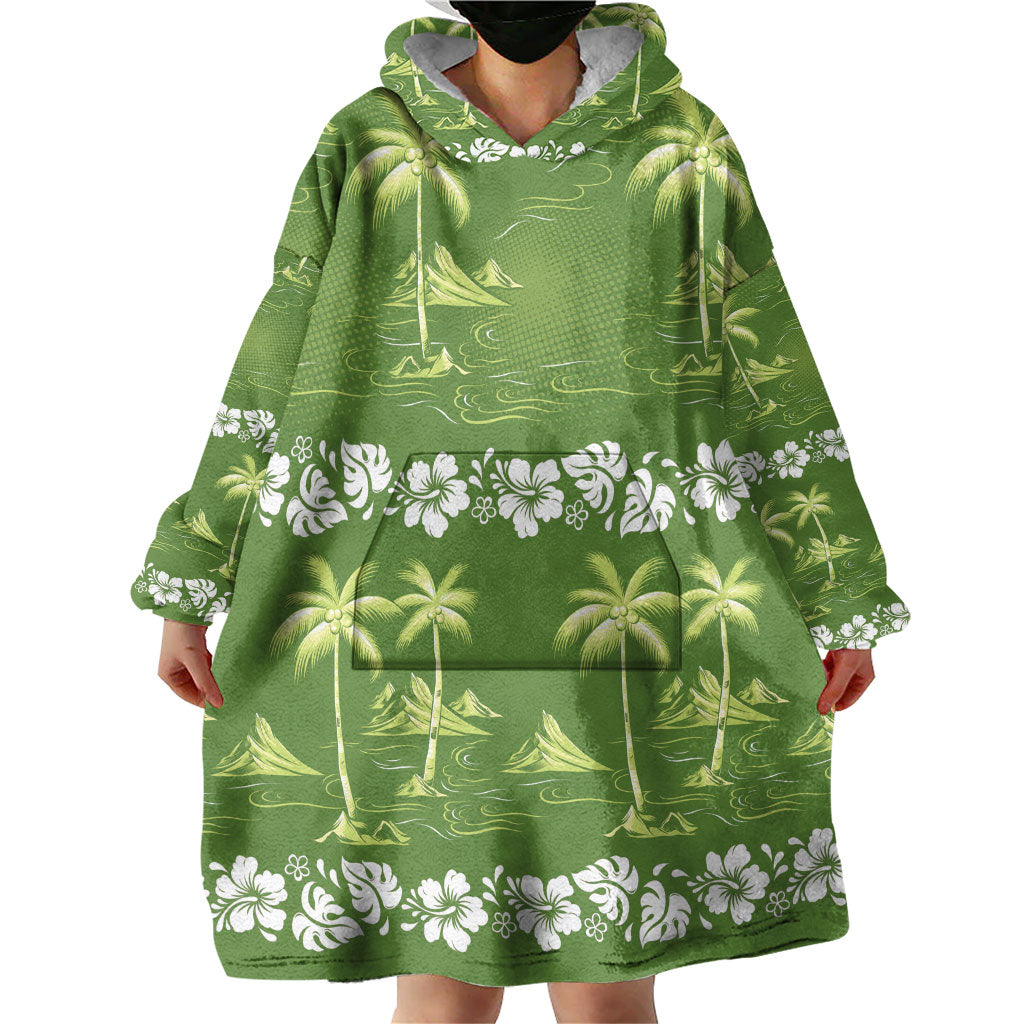 Olive Green Hawaii Palm Tree Hibiscus Wearable Blanket Hoodie Fantasy Summer Vibe LT01 - Polynesian Pride
