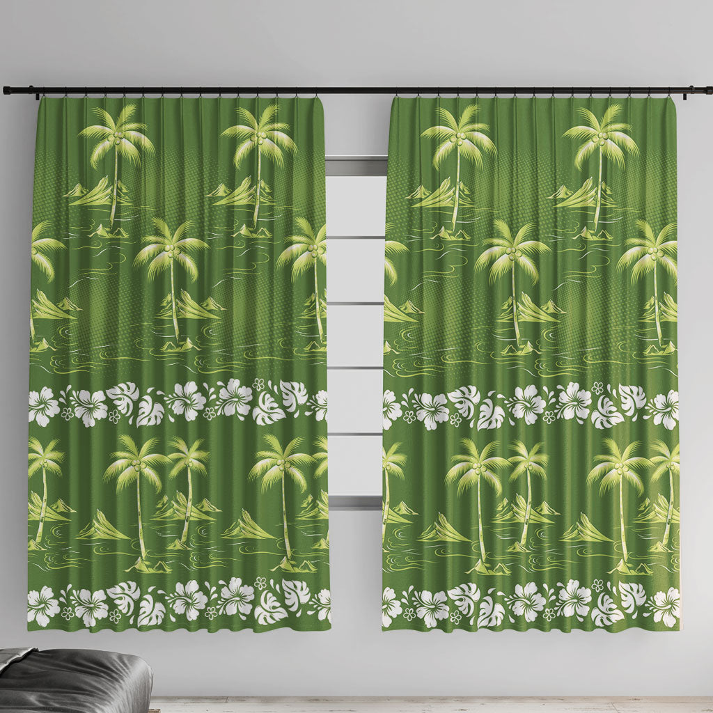 Olive Green Hawaii Palm Tree Hibiscus Window Curtain Fantasy Summer Vibe