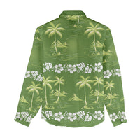 Olive Green Hawaii Palm Tree Hibiscus Women Casual Shirt Fantasy Summer Vibe LT01 - Polynesian Pride