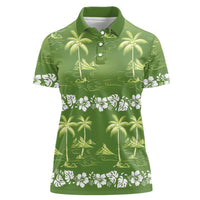 Olive Green Hawaii Palm Tree Hibiscus Women Polo Shirt Fantasy Summer Vibe LT01 Female Olive - Polynesian Pride