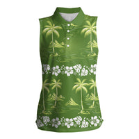 Olive Green Hawaii Palm Tree Hibiscus Women Sleeveless Polo Shirt Fantasy Summer Vibe LT01 Female Olive - Polynesian Pride