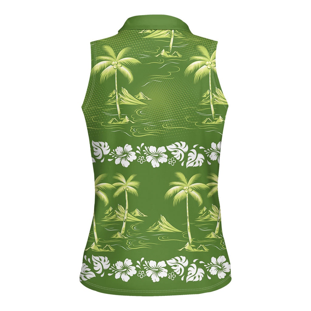Olive Green Hawaii Palm Tree Hibiscus Women Sleeveless Polo Shirt Fantasy Summer Vibe LT01 - Polynesian Pride