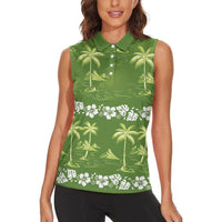 Olive Green Hawaii Palm Tree Hibiscus Women Sleeveless Polo Shirt Fantasy Summer Vibe LT01 - Polynesian Pride