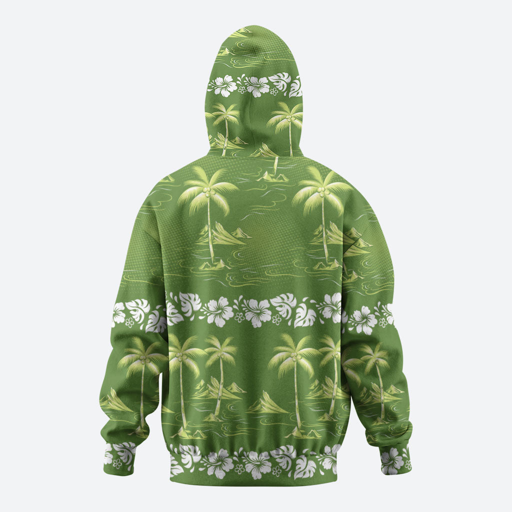 Olive Green Hawaii Palm Tree Hibiscus Zip Hoodie Fantasy Summer Vibe LT01 - Polynesian Pride