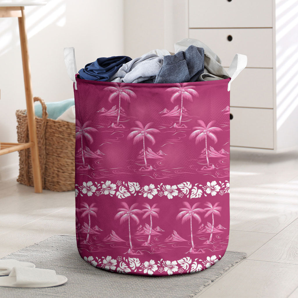 Pink Hawaii Palm Tree Hibiscus Laundry Basket Fantasy Summer Vibe