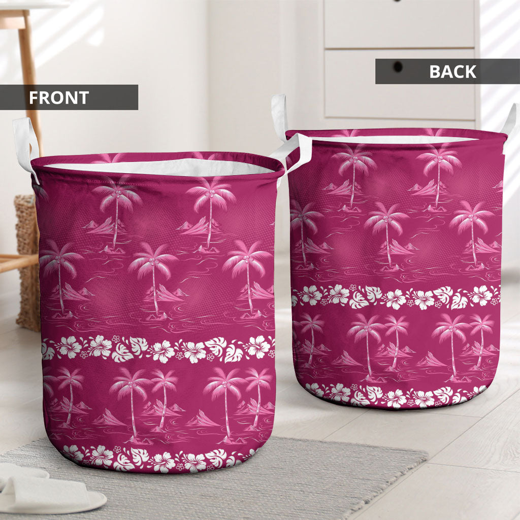 Pink Hawaii Palm Tree Hibiscus Laundry Basket Fantasy Summer Vibe