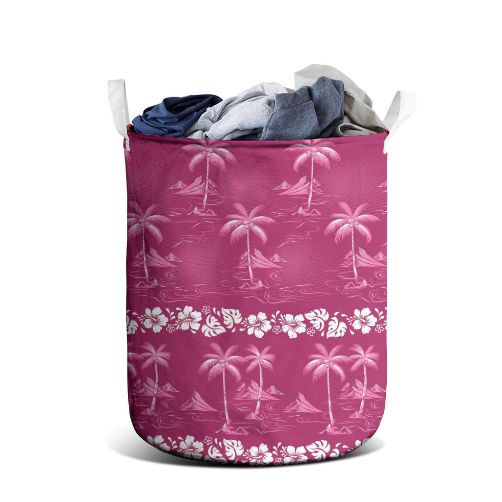 Pink Hawaii Palm Tree Hibiscus Laundry Basket Fantasy Summer Vibe
