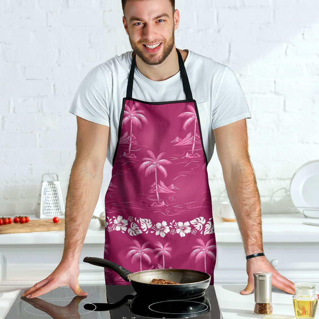 Pink Hawaii Palm Tree Hibiscus Apron Fantasy Summer Vibe