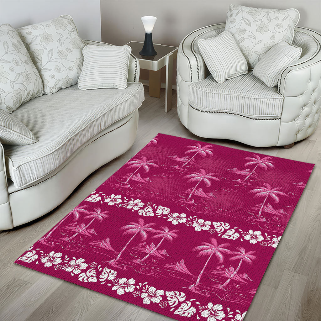 Pink Hawaii Palm Tree Hibiscus Area Rug Fantasy Summer Vibe LT01 - Polynesian Pride
