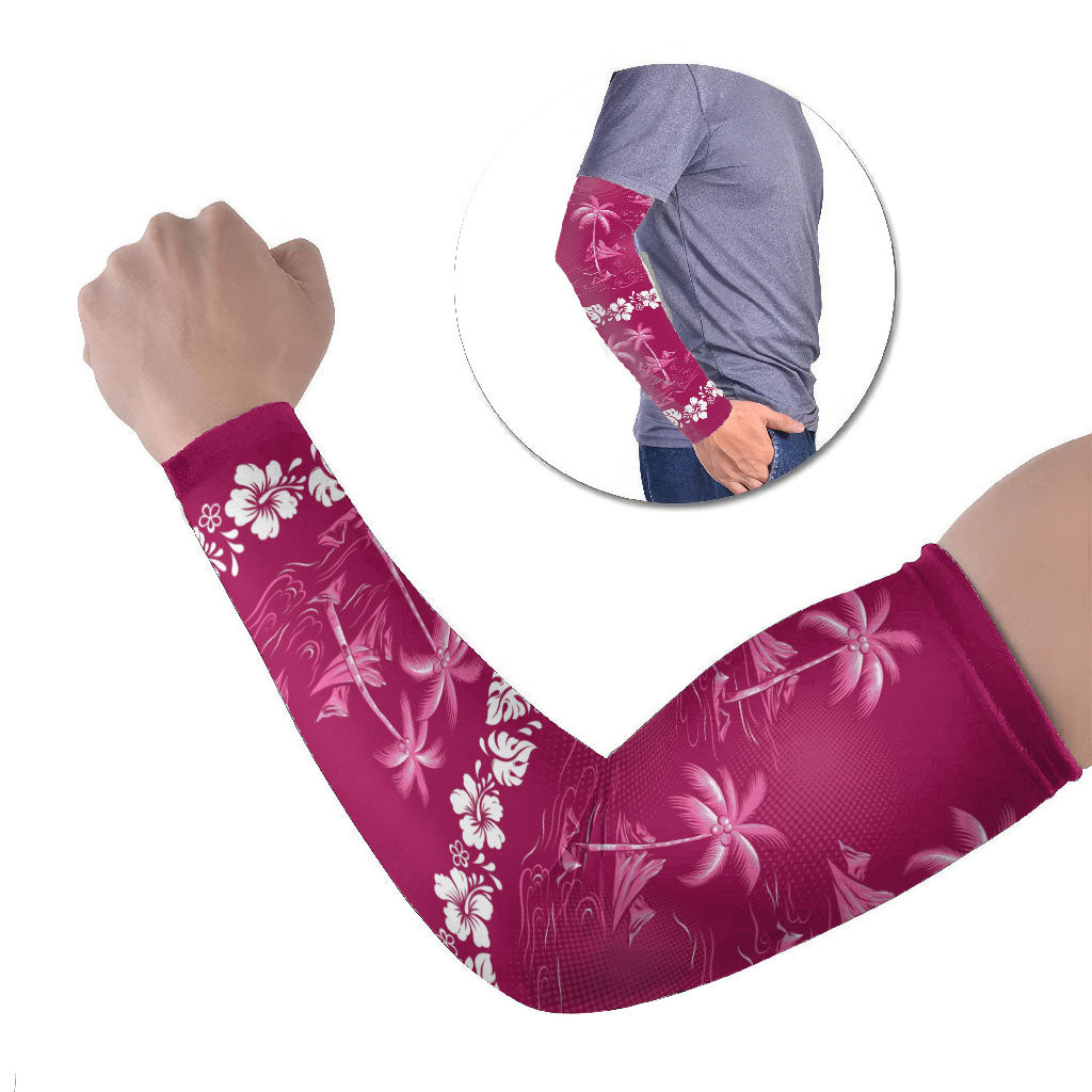 Pink Hawaii Palm Tree Hibiscus Arm Sleeves Fantasy Summer Vibe LT01 Set of 2 Pink - Polynesian Pride