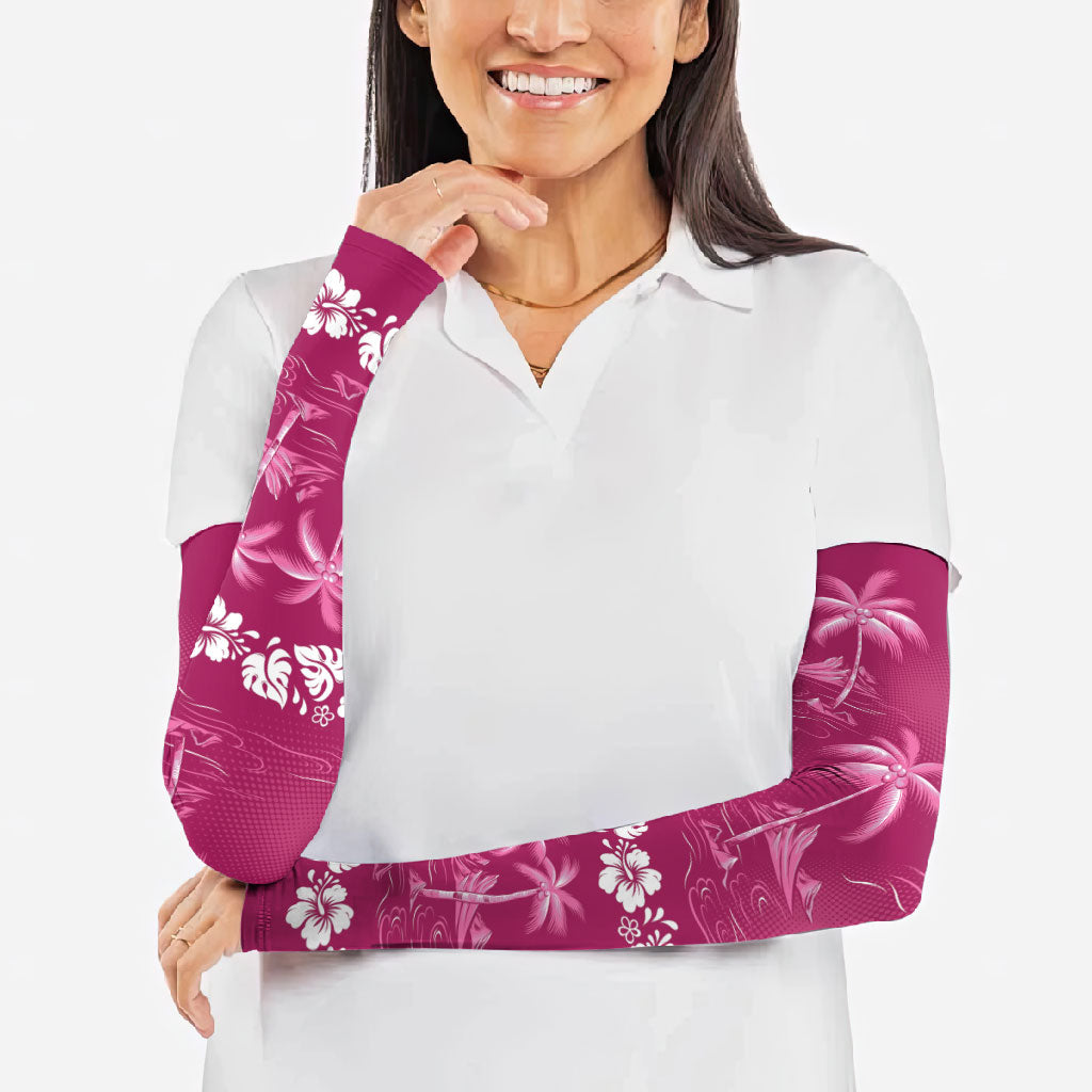 Pink Hawaii Palm Tree Hibiscus Arm Sleeves Fantasy Summer Vibe LT01 - Polynesian Pride