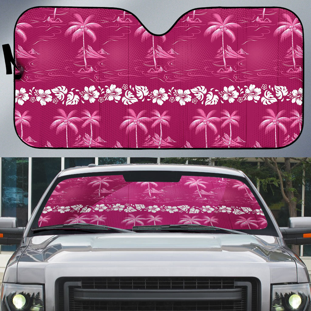 Pink Hawaii Palm Tree Hibiscus Auto Sun Shade Fantasy Summer Vibe LT01 Pink - Polynesian Pride
