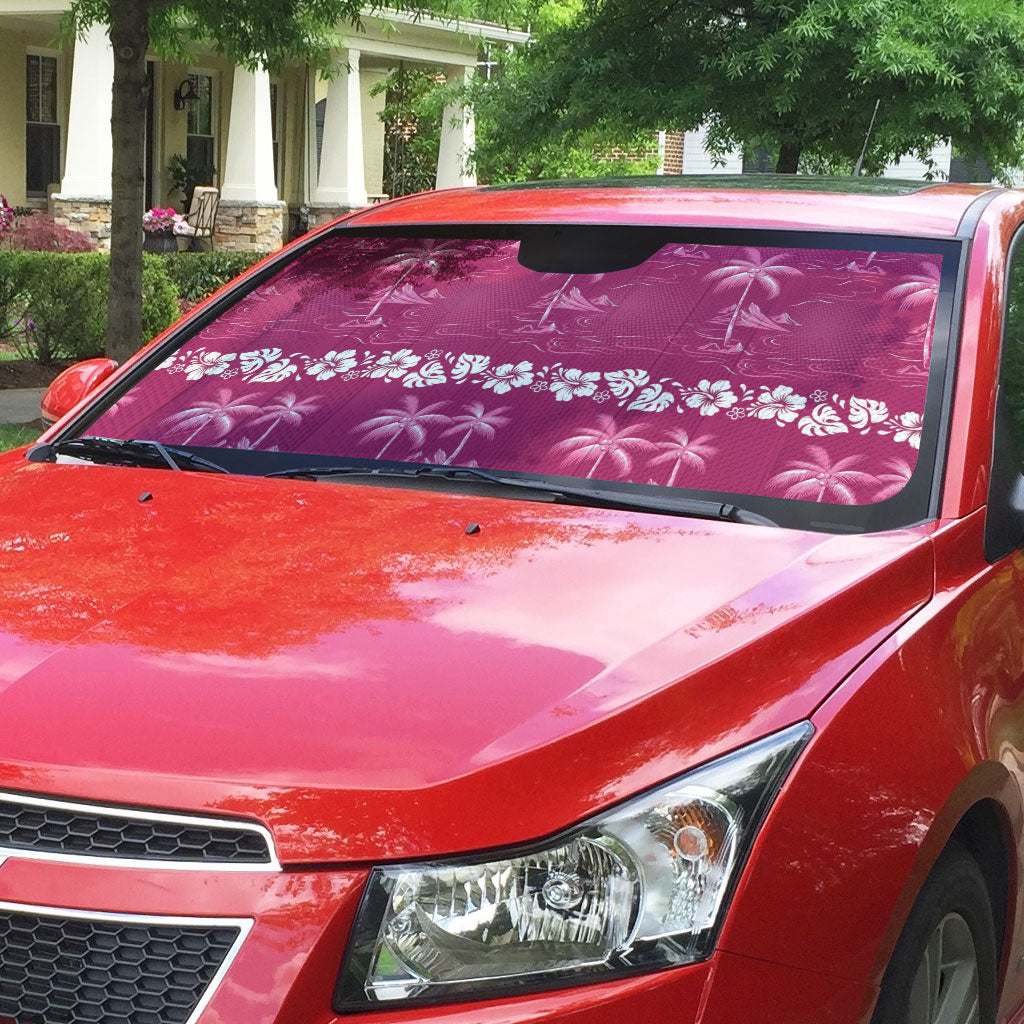 Pink Hawaii Palm Tree Hibiscus Auto Sun Shade Fantasy Summer Vibe LT01 - Polynesian Pride