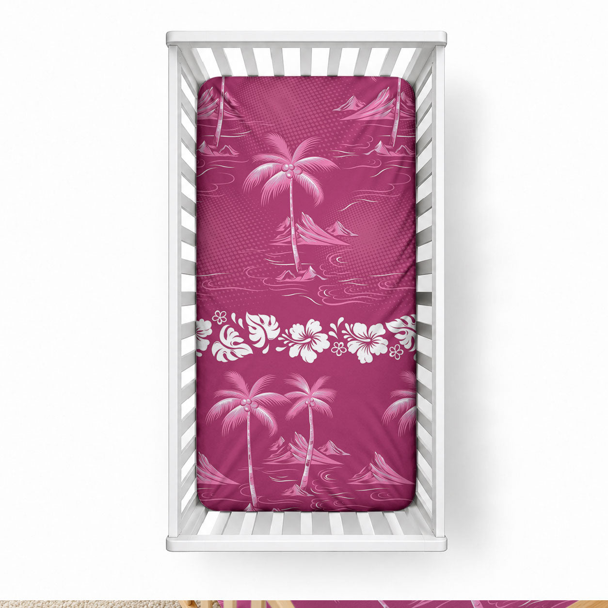 Pink Hawaii Palm Tree Hibiscus Baby Bed Cover Fantasy Summer Vibe