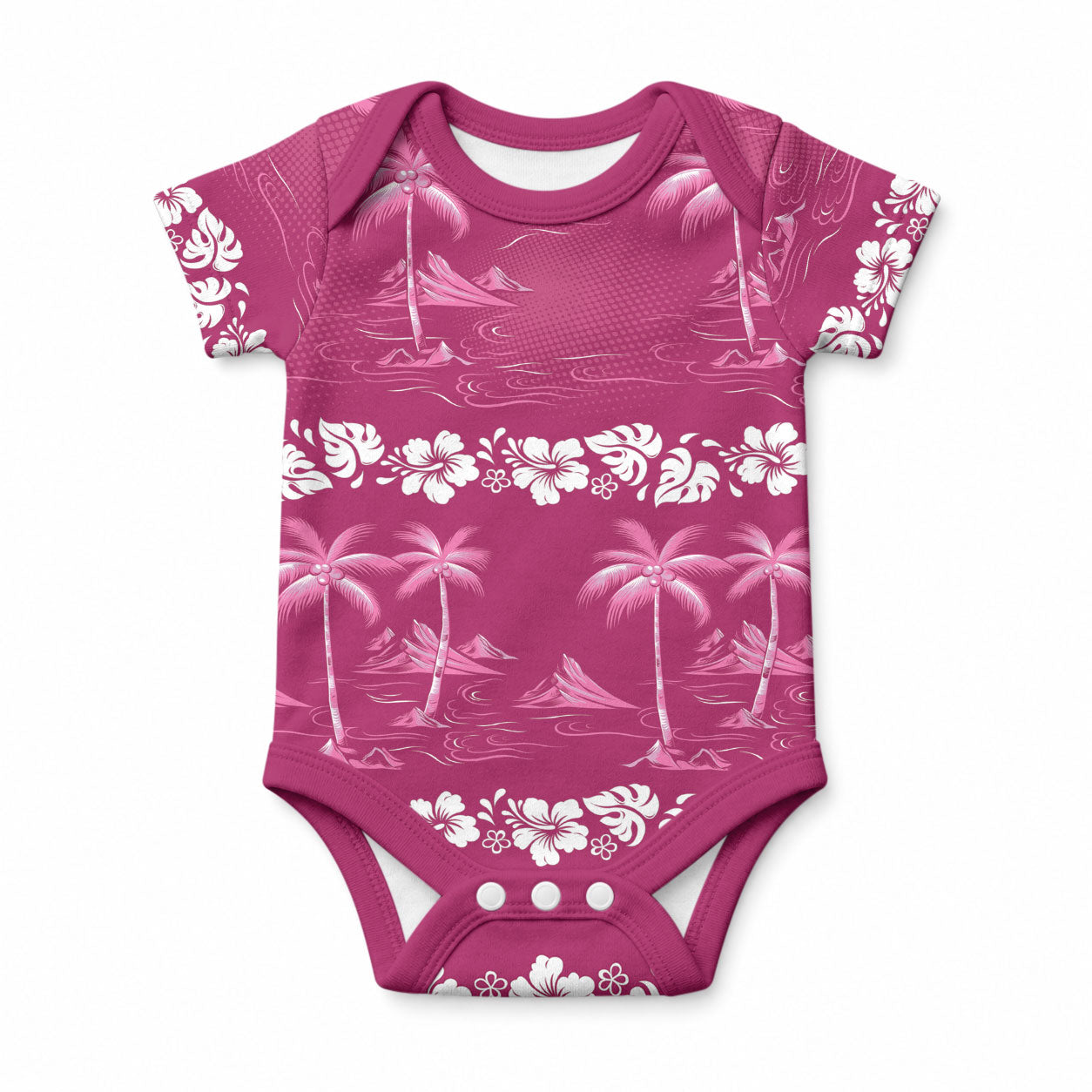 Pink Hawaii Palm Tree Hibiscus Baby Onesie Fantasy Summer Vibe LT01 Pink - Polynesian Pride