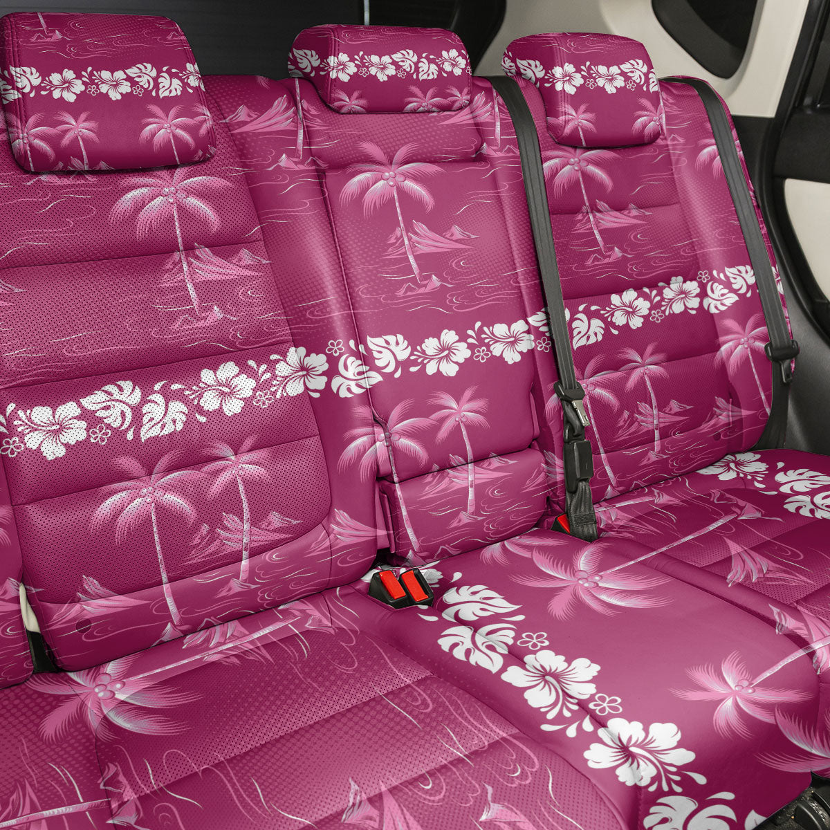 Pink Hawaii Palm Tree Hibiscus Back Car Seat Cover Fantasy Summer Vibe