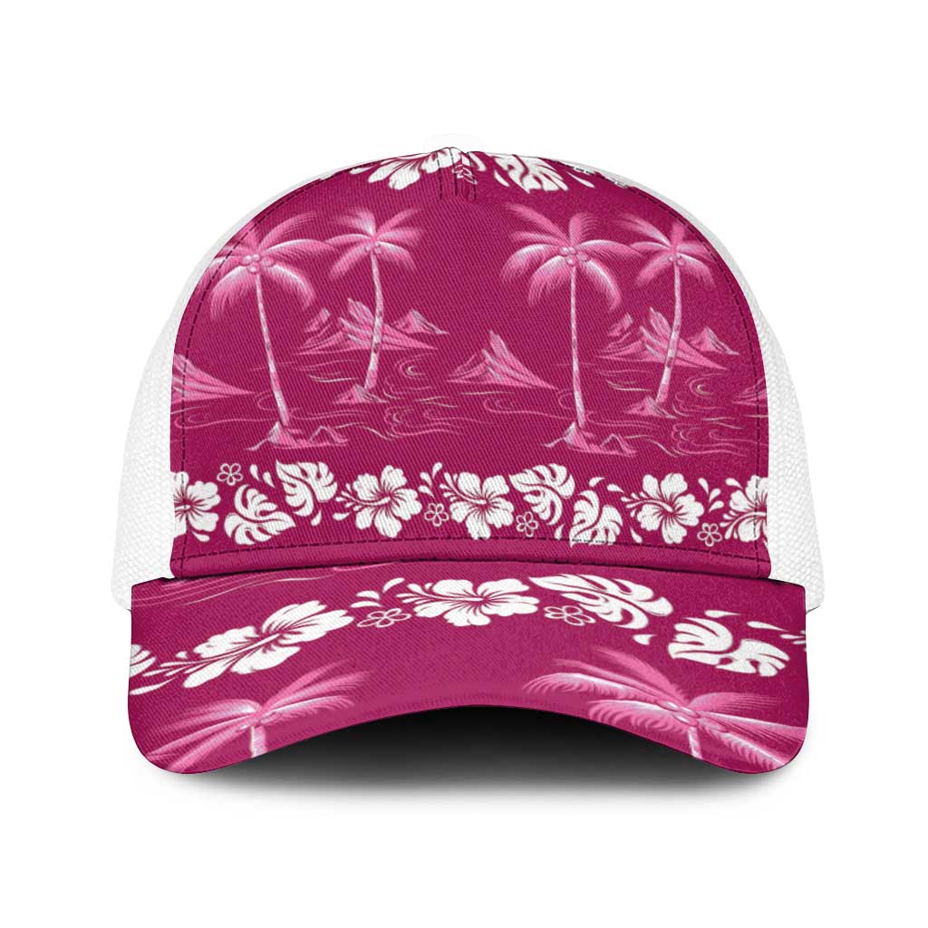 Pink Hawaii Palm Tree Hibiscus Baseball Net Cap Fantasy Summer Vibe