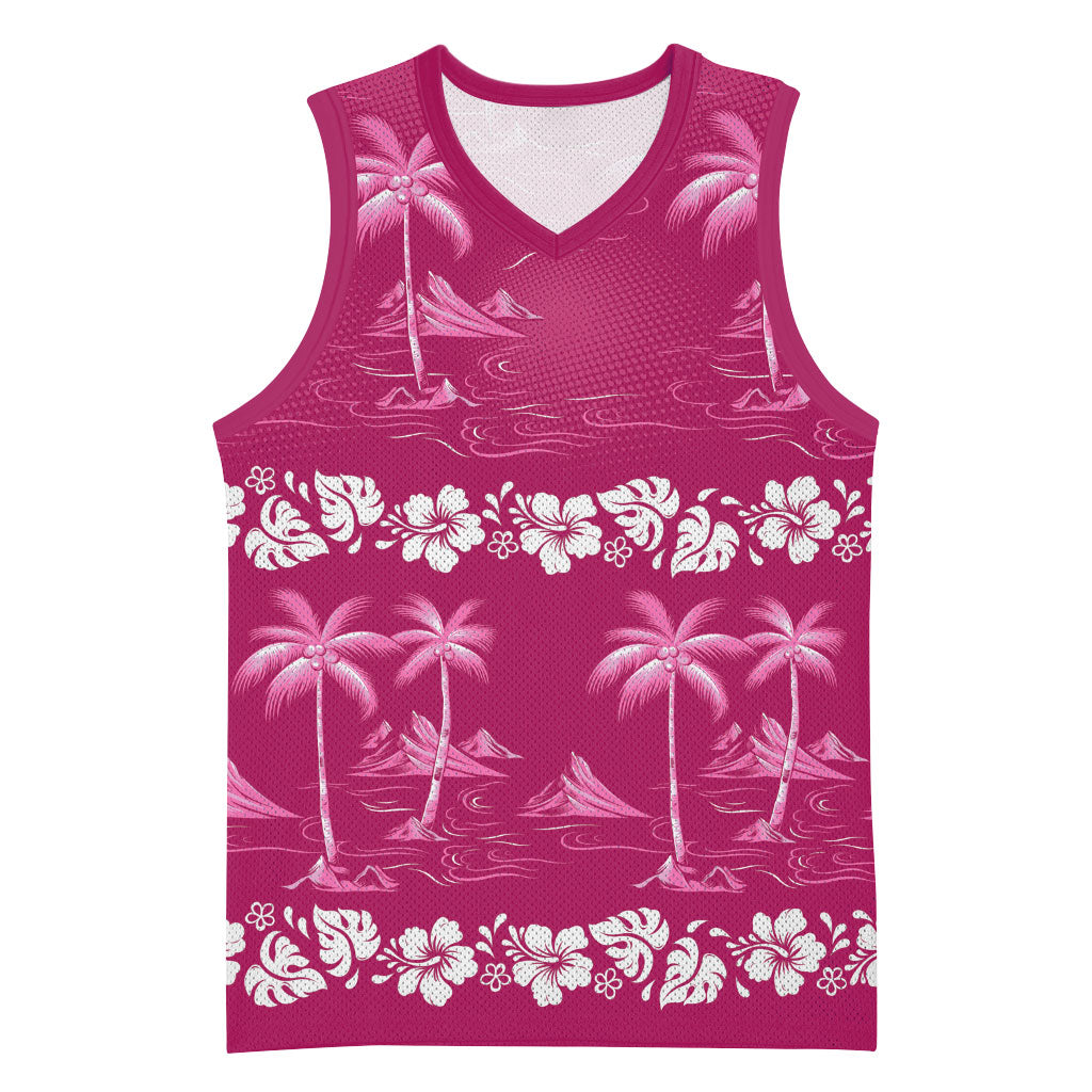 Pink Hawaii Palm Tree Hibiscus Basketball Jersey Fantasy Summer Vibe LT01 Unisex Pink - Polynesian Pride