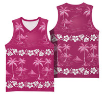 Pink Hawaii Palm Tree Hibiscus Basketball Jersey Fantasy Summer Vibe LT01 - Polynesian Pride