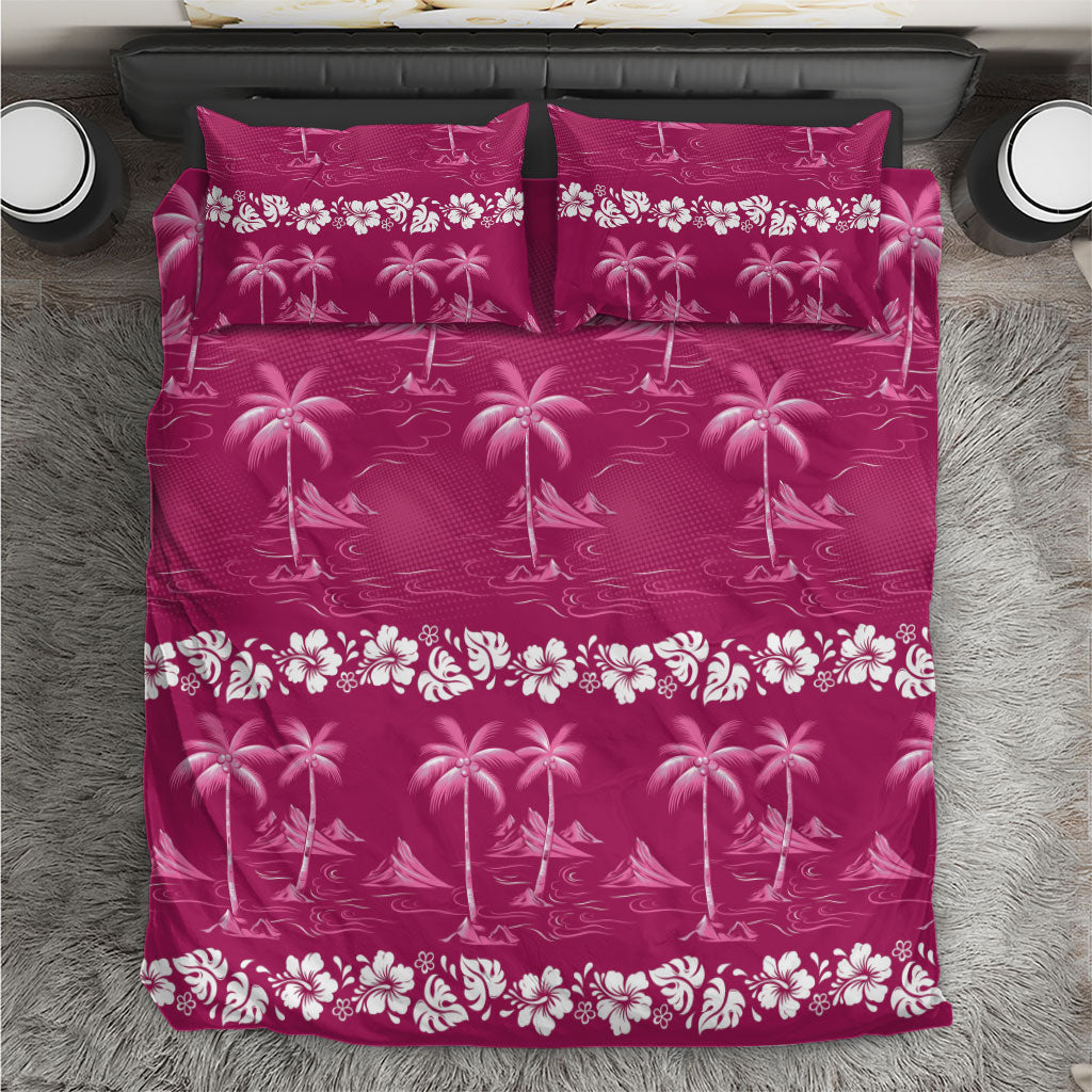 Pink Hawaii Palm Tree Hibiscus Bedding Set Fantasy Summer Vibe LT01 Pink - Polynesian Pride
