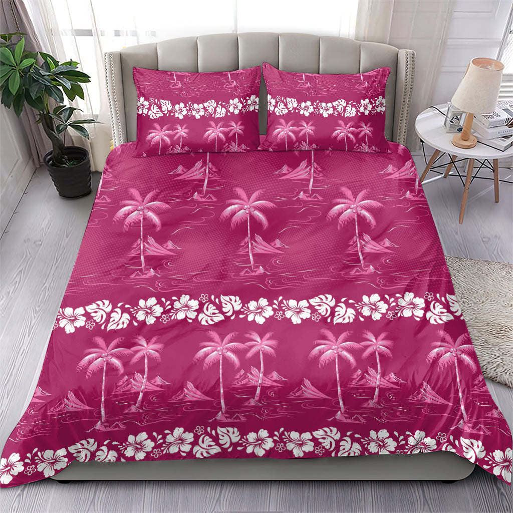 Pink Hawaii Palm Tree Hibiscus Bedding Set Fantasy Summer Vibe LT01 - Polynesian Pride