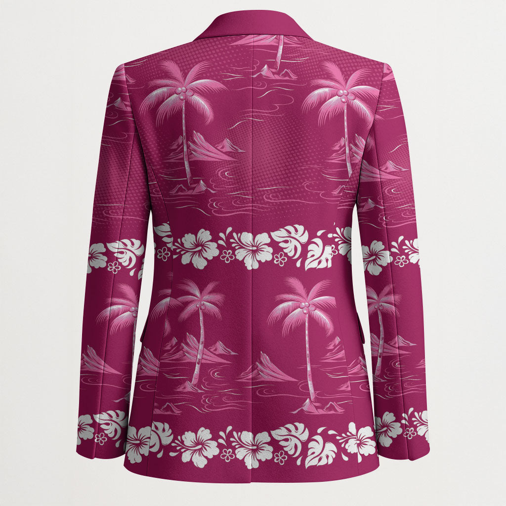 Pink Hawaii Palm Tree Hibiscus Blazer Fantasy Summer Vibe