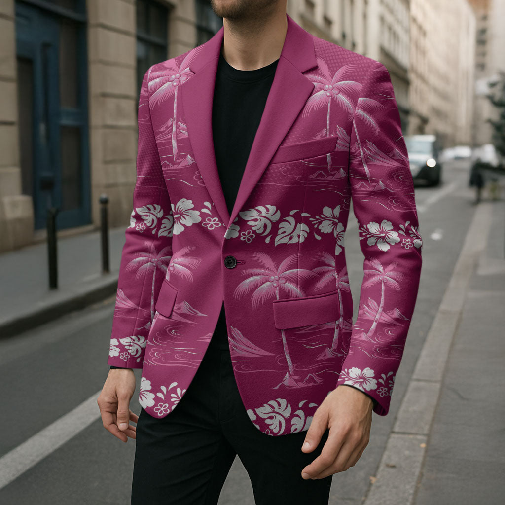 Pink Hawaii Palm Tree Hibiscus Blazer Fantasy Summer Vibe
