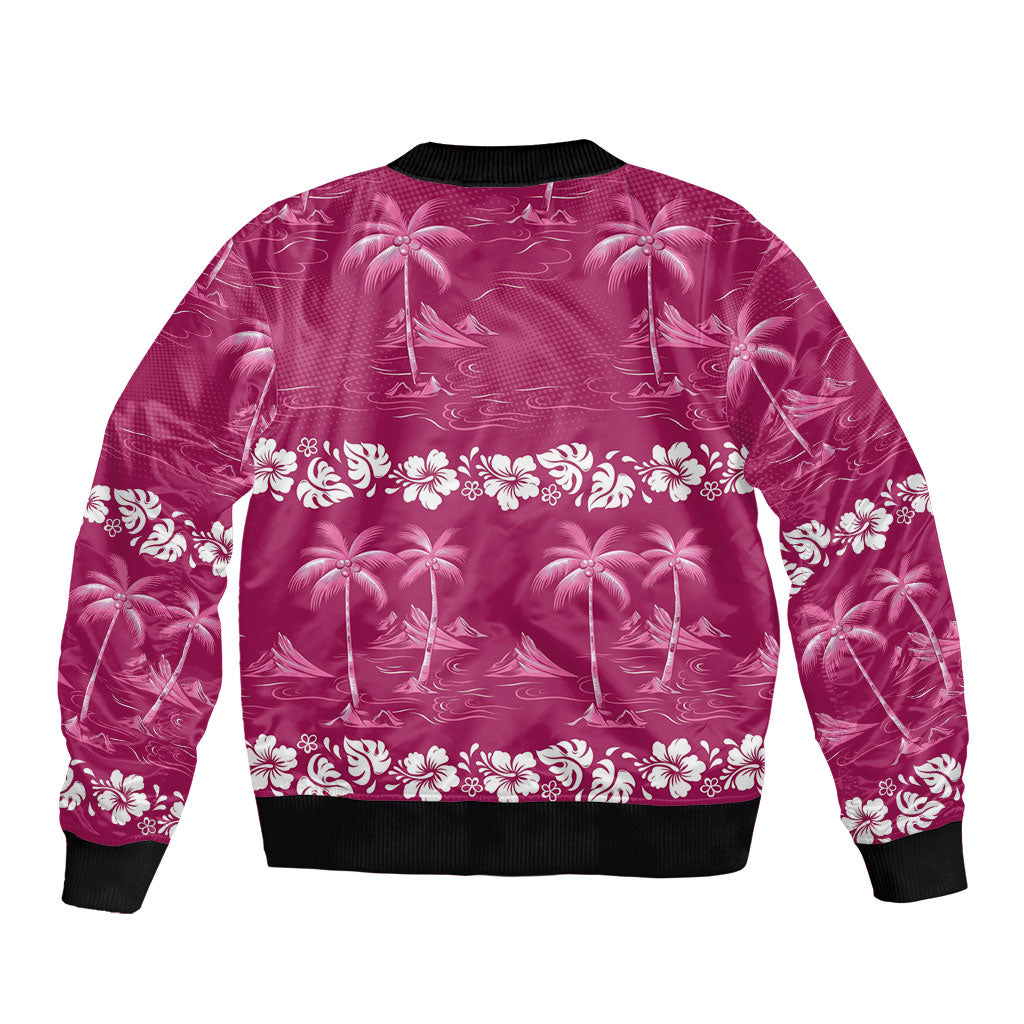 Pink Hawaii Palm Tree Hibiscus Bomber Jacket Fantasy Summer Vibe