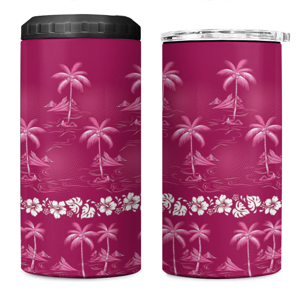 Pink Hawaii Palm Tree Hibiscus 4 in 1 Can Cooler Tumbler Fantasy Summer Vibe LT01 One Size: 16 oz Pink - Polynesian Pride