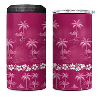 Pink Hawaii Palm Tree Hibiscus 4 in 1 Can Cooler Tumbler Fantasy Summer Vibe LT01 One Size: 16 oz Pink - Polynesian Pride