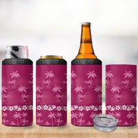 Pink Hawaii Palm Tree Hibiscus 4 in 1 Can Cooler Tumbler Fantasy Summer Vibe LT01 - Polynesian Pride