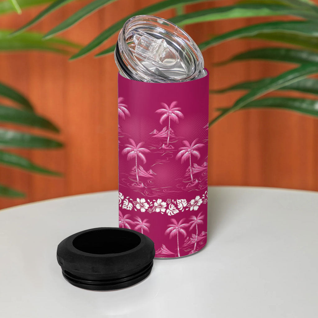 Pink Hawaii Palm Tree Hibiscus 4 in 1 Can Cooler Tumbler Fantasy Summer Vibe LT01 - Polynesian Pride