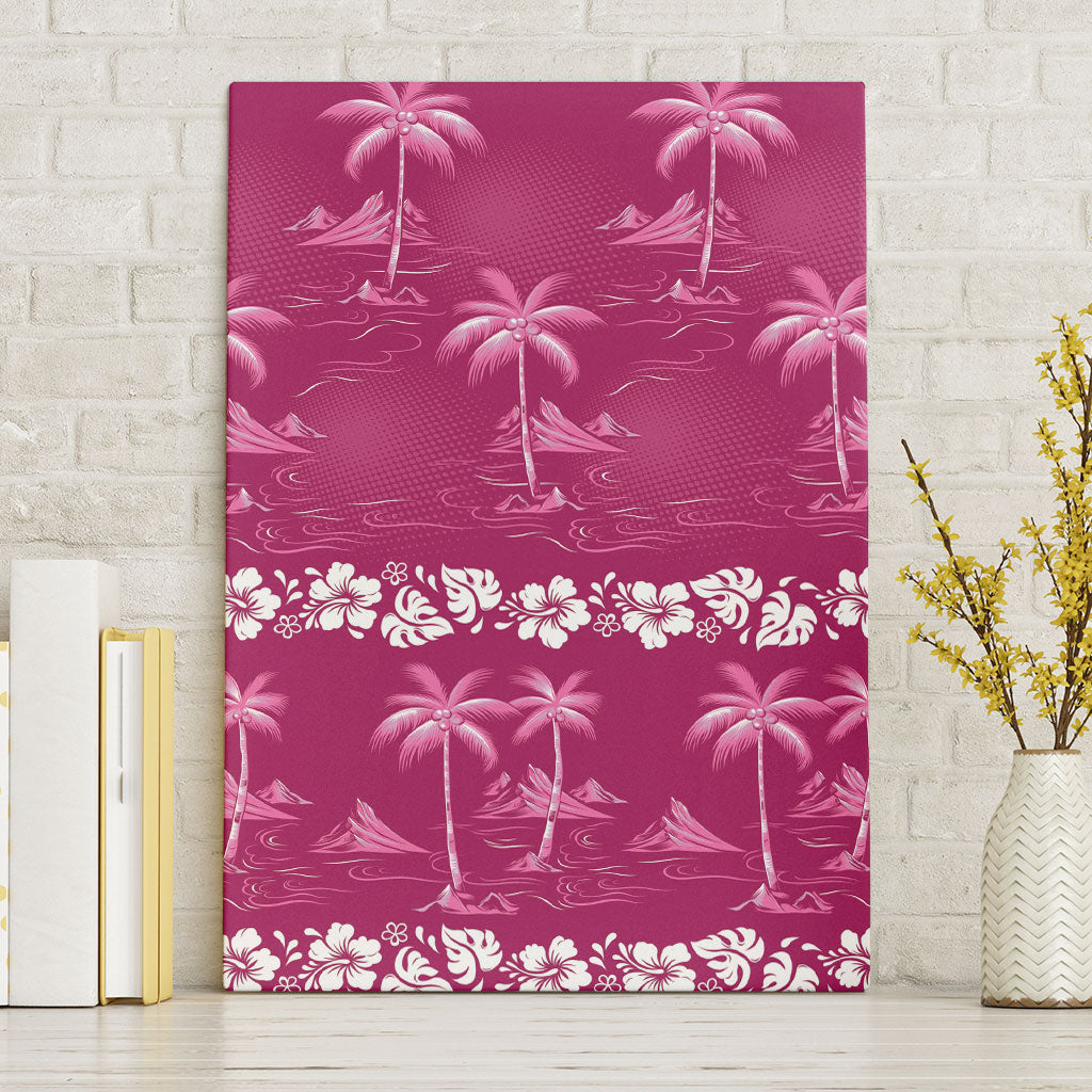Pink Hawaii Palm Tree Hibiscus Canvas Wall Art Fantasy Summer Vibe