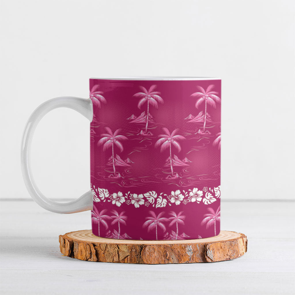 Pink Hawaii Palm Tree Hibiscus Ceramic Mug Fantasy Summer Vibe