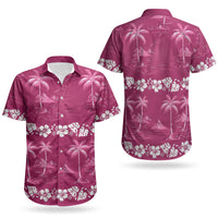 Pink Hawaii Palm Tree Hibiscus Couples Matching Off Shoulder Maxi Dress and Hawaiian Shirt Fantasy Summer Vibe LT01 - Polynesian Pride
