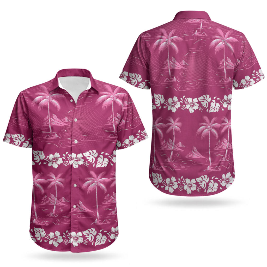Pink Hawaii Palm Tree Hibiscus Couples Matching Summer Maxi Dress and Hawaiian Shirt Fantasy Summer Vibe LT01 - Polynesian Pride