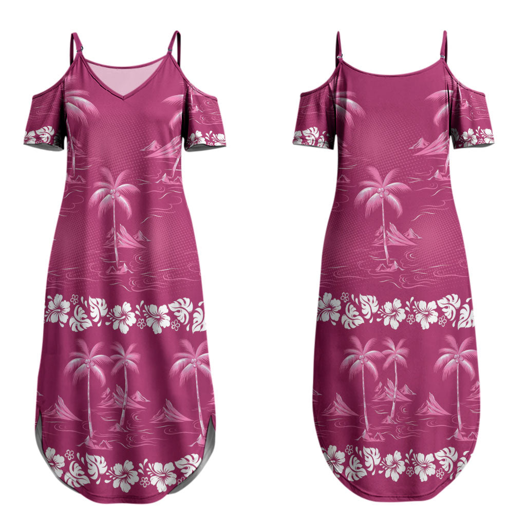 Pink Hawaii Palm Tree Hibiscus Couples Matching Summer Maxi Dress and Hawaiian Shirt Fantasy Summer Vibe LT01 - Polynesian Pride