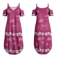 Pink Hawaii Palm Tree Hibiscus Couples Matching Summer Maxi Dress and Hawaiian Shirt Fantasy Summer Vibe LT01 - Polynesian Pride