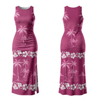 Pink Hawaii Palm Tree Hibiscus Couples Matching Tank Maxi Dress and Long Sleeve Button Shirt Fantasy Summer Vibe