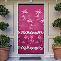 Pink Hawaii Palm Tree Hibiscus Door Cover Fantasy Summer Vibe LT01 Pink - Polynesian Pride