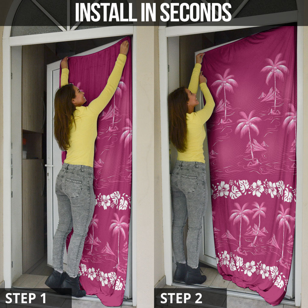 Pink Hawaii Palm Tree Hibiscus Door Cover Fantasy Summer Vibe LT01 - Polynesian Pride
