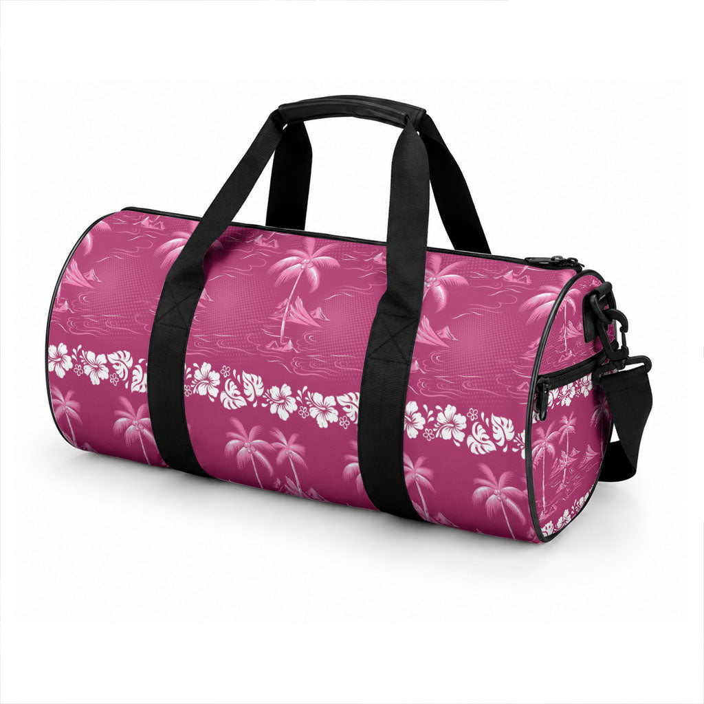 Pink Hawaii Palm Tree Hibiscus Duffle Bag Fantasy Summer Vibe